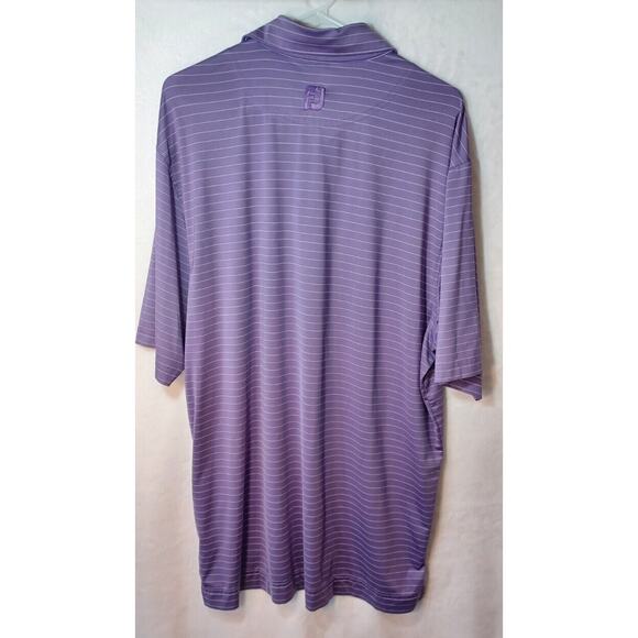 FJ Foot Joy Polo Shirt Men's L Purple White Stripe Golf Boulder Country Club EUC - Picture 2 of 6